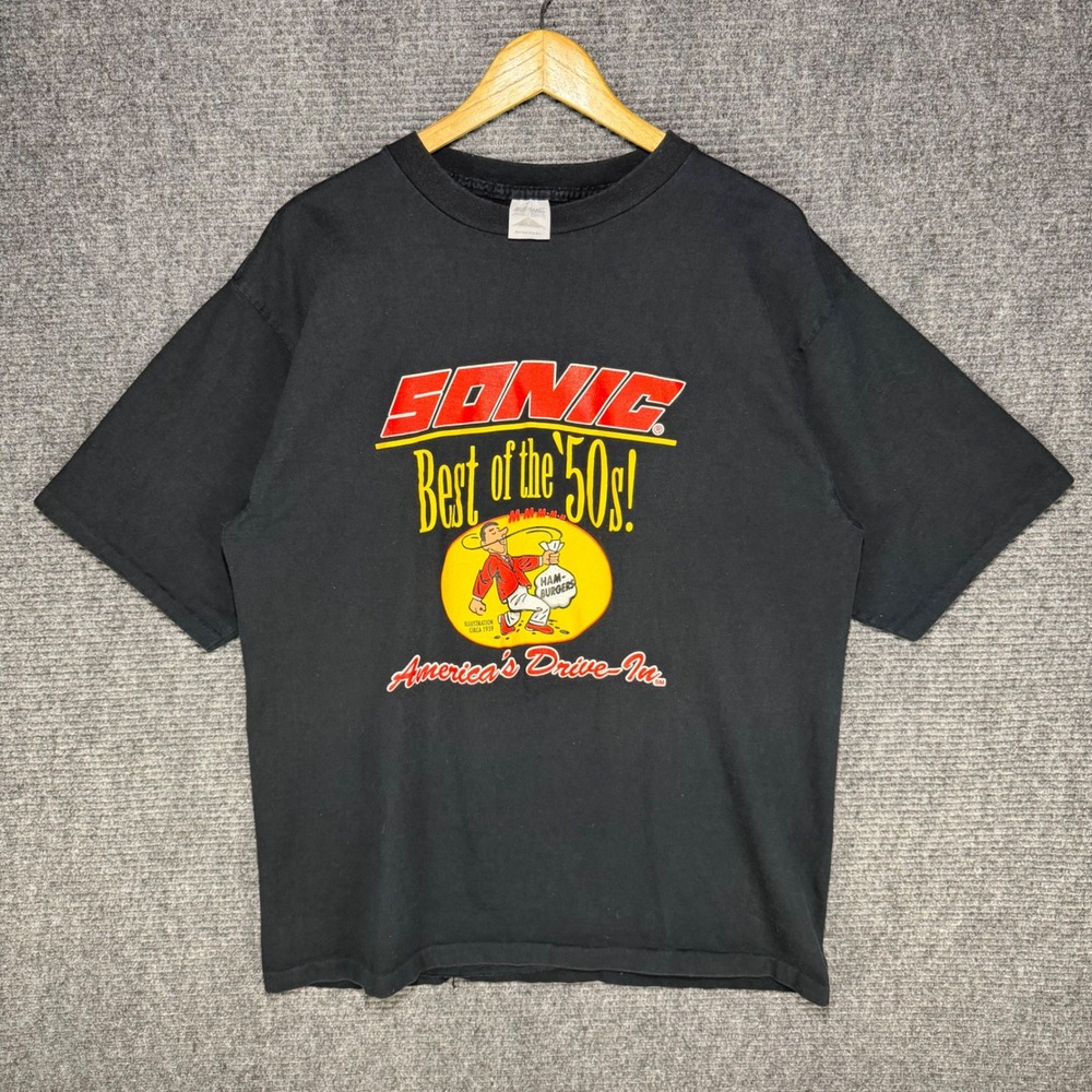 Vintage 90s Sonic Drive-In Best of the 50s Tee Black Mens One Size Fits All